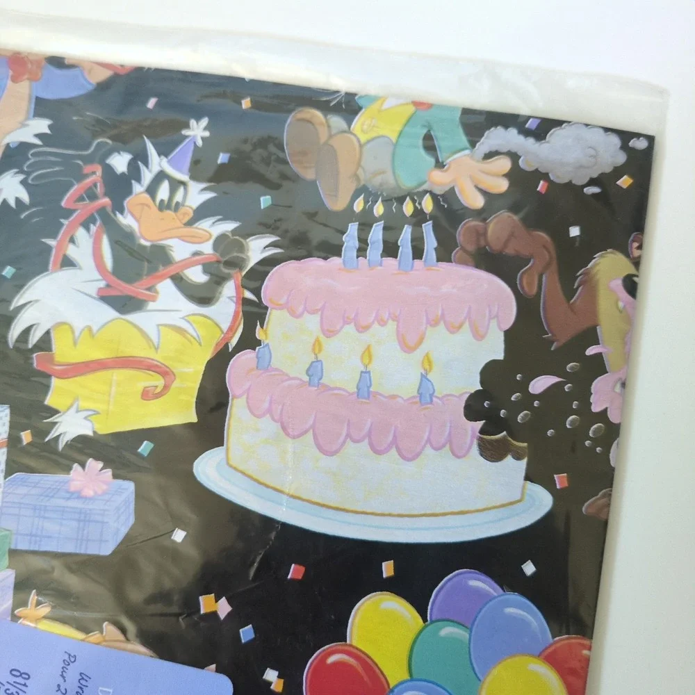 VTG 1996 Looney Tunes Birthday Gift Wrap Paper 2 pc Bugs Bunny Taz 90s Deadstock